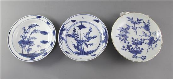 Three Chinese blue and white dishes, Transitional period c1640,